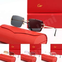 Luxury Designer Sunglasses Panthere Santos Rimless Metal Frame Titanium Gold Tone Leopard Claw Detail UV400 Protection Fashion Eyewear For Men Women With Box