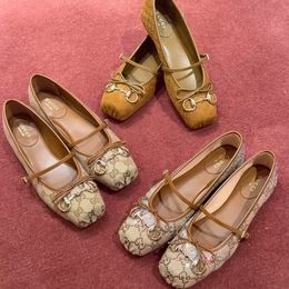 Horsebit Ballet Flat Shoes Designer Shoes Women Dress Fashion Luxury Suede Leather Stin Canvas Pig Nose Square Headbow Mary Jane Shoes