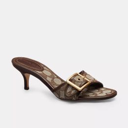 Designer Margot Sandals Women Bow Kitten Heels C Beach Summer Luxury Denim Heel High Leather Slippers Fall Mules Pumps Cute Lady Low Heeled