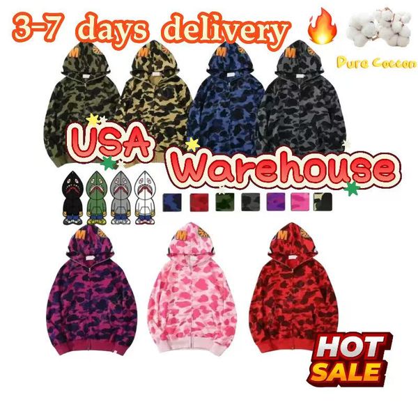 Mens Designer Hoodies Shark Jacket Full Zip Up Jackets Men Women Sweetwear Camouflage Pattern Hoodie Sweatshirts For Male Colors Womens Clothing