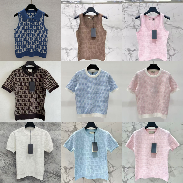 Womens Designer T Shirt Luxury Jacquard Knit Short Sleeve Textured Geometric Pattern Slim Fit Summer Tops