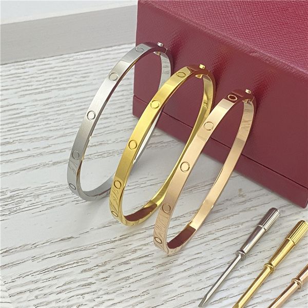 4MM Screw narrow Designer Jewelry Classic Gold Bangle 18K Gold Plated Titanium Steel Diamond for Women Men Bracelets Silver luxury Jewelry Designers 16 to 19 size